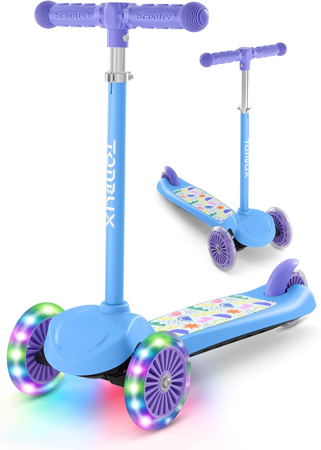 TONBUX Kids Scooter - Adjustable 4-Level Height, Light-Up Wheels | 3-Wheel Design for Ages 3-8