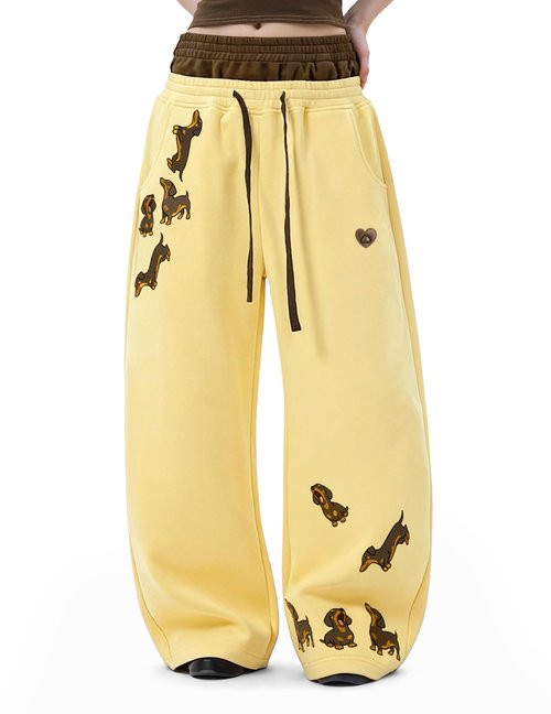 Aelfric Eden Dachshund Baggy Sweatpants Double Waist Wide Leg Sweatpants Unisex Y2k Casual Pants Trousers Yellow