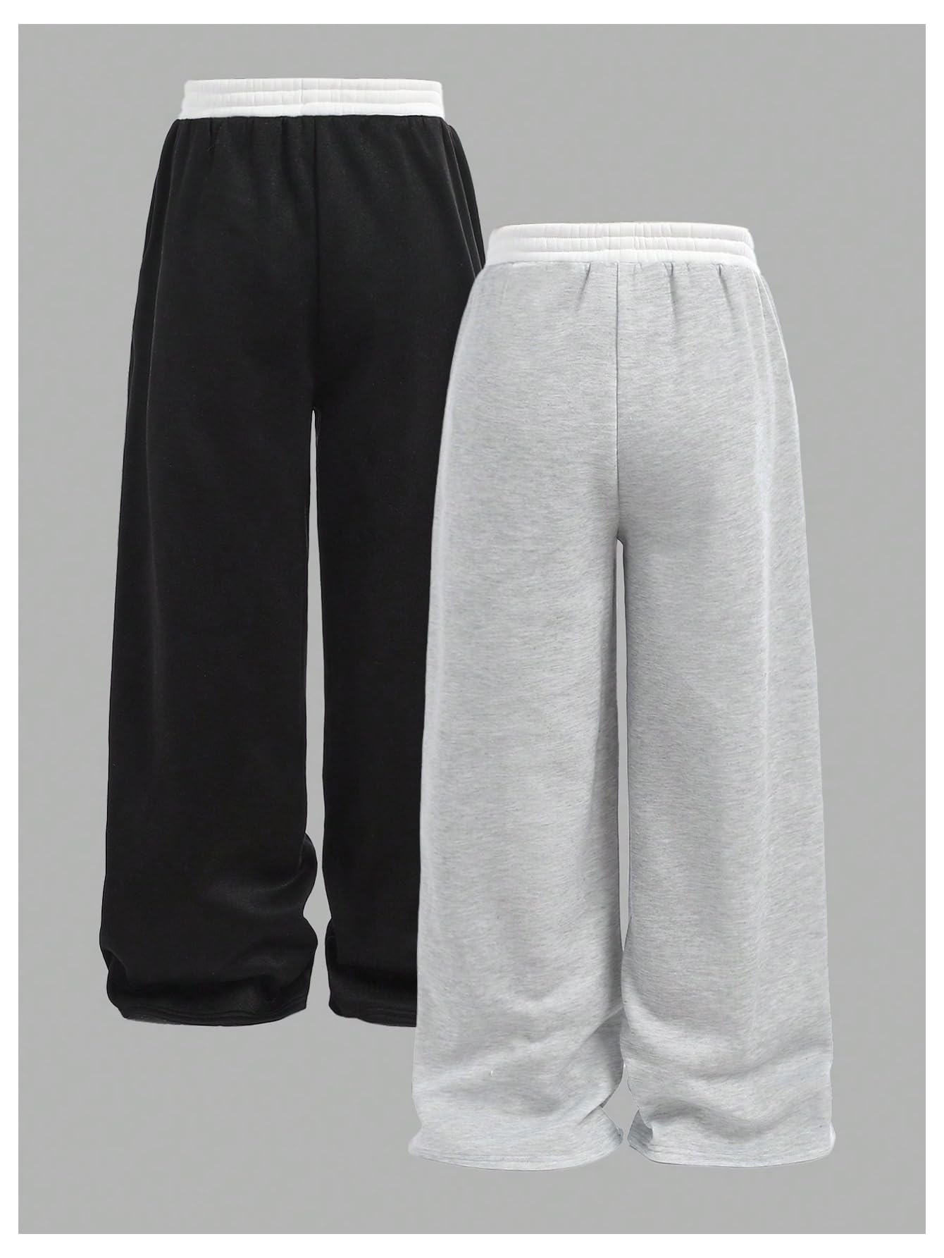 RoseSeek Girl's Wide Leg Sweatpants Elastic Waist Color Block Baggy Sweatpants Joggers Track Pants 2 Pack Multicolor 12Y