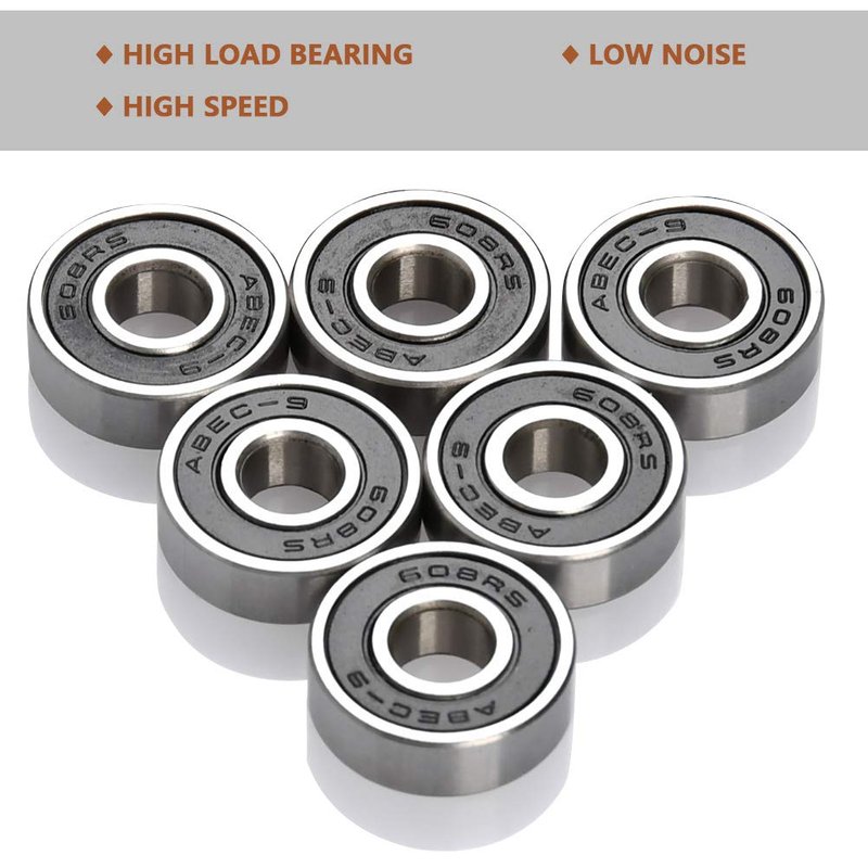 TIMESETL 20 Pack 608-2RS Ball Bearings, Double Rubber Sealed Miniature Deep Groove 608RS Bearings for Skateboards, Inline Skates, Scooters, Roller Blade Skates, 8 x 22 x 7mm