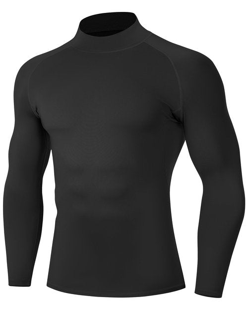 Runhit Black Compression Shirt Men Long Sleeve Turtleneck Workout Tops Athletic Sports Undershirts for Football Running