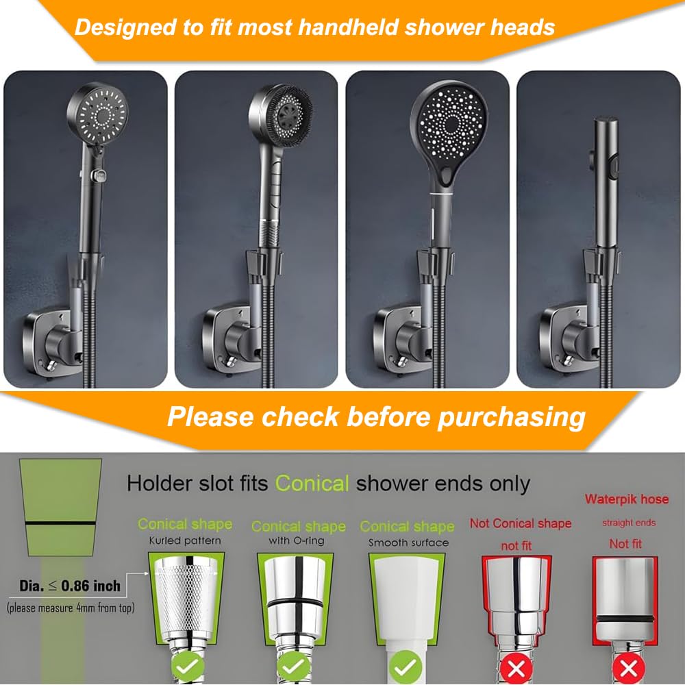 Shower Head Holder Wall Mounted, 360° Adjustable Handheld Shower Head Bracket Holder, Suction Cup Installation Shower Wand Holder, Multi-Directional Removable Wall Mounted Suction Bracket - Black