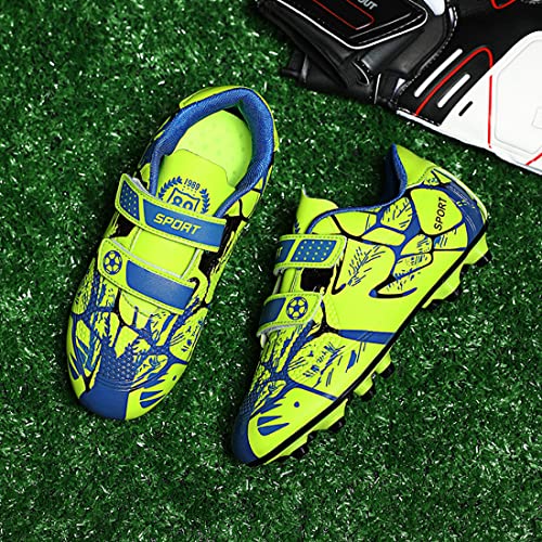 Kids Soccer Cleats for Boys & Girls, Firm Ground Turf & Indoor, Green Spikes - 4 Big Kid