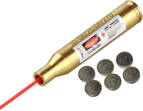 MAYMOC .30-06/25-06/270 Bore Sight Laser Red Dot Cartridge Laser bore Sighter with 2 Sets of Batteries