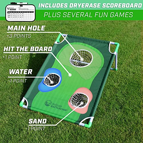 BattleChip Classic Backyard Golf Cornhole Set with Target, Chipping Mats, Foam Balls & Carry Case – Includes 3x2 ft Target