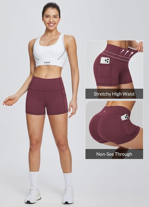 Baleaf Women's High Waist Biker Shorts - Comfortable Spandex Workout Shorts with Pockets | 8"/5"/3" Sizes