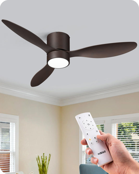 EDISHINE 52" Low Profile Ceiling Fans with Lights, Remote Control, Noiseless, 3CCT LED Dimmable, Reversible DC Motor, Timer, 6 Speeds, Modern Ceiling Fan Flush Mount for Bedroom Living Room, UL Listed