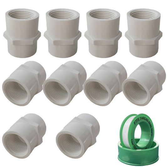 HFVSLFA 10Pcs 3/4 inch PVC Pipe Coupling, NPT Female Thread, Sch40 PVC Slip Socket Connector, Ideal for Plumbing, Irrigation & DIY Projects