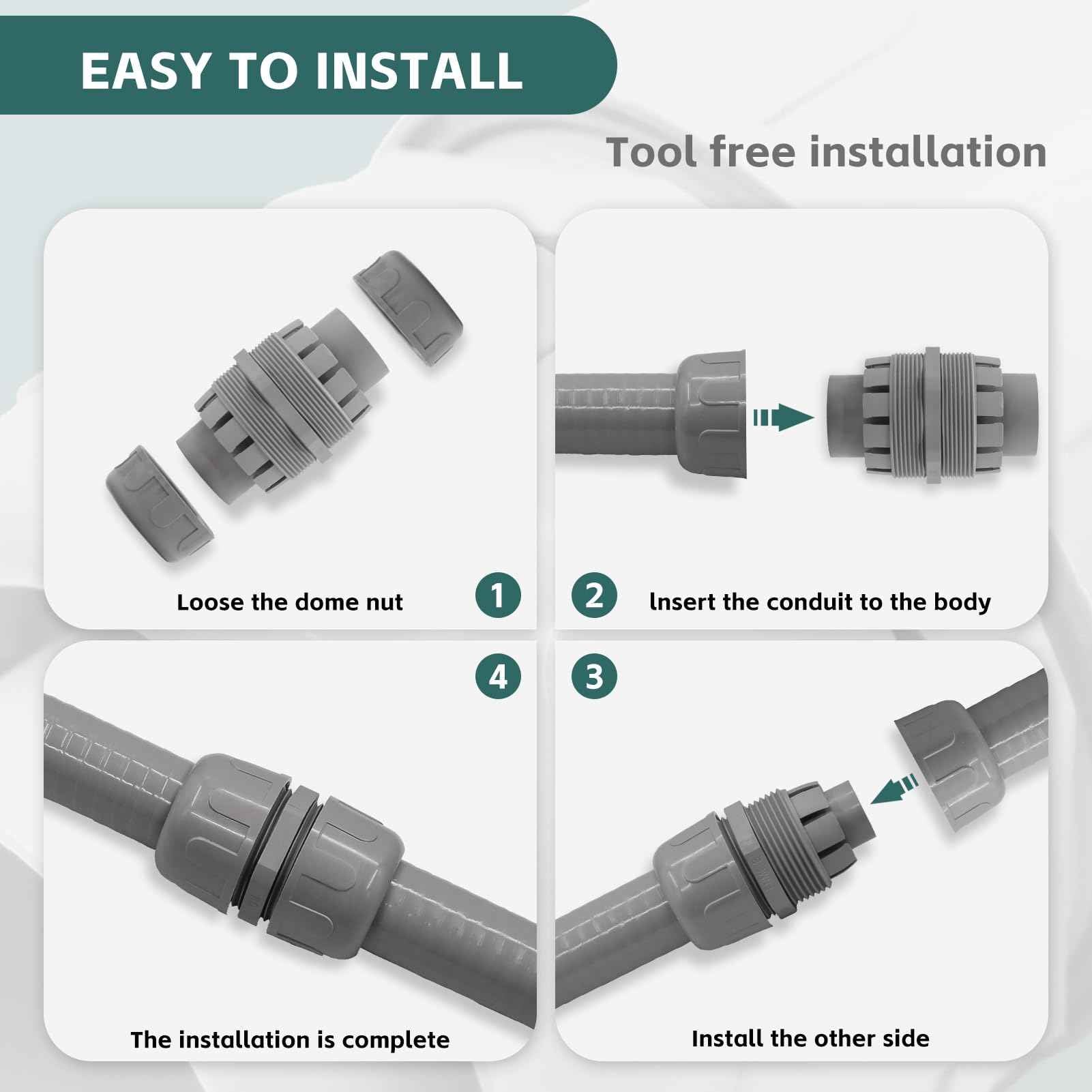 Wocloer 3/4 inch Liquid-Tight Connector,PVC Flexible Conduit Double-Ended Connector,Straight 180 Degree,Two-Way Conduit Connector,Electrical Conduit Fittings(5 Pcs)