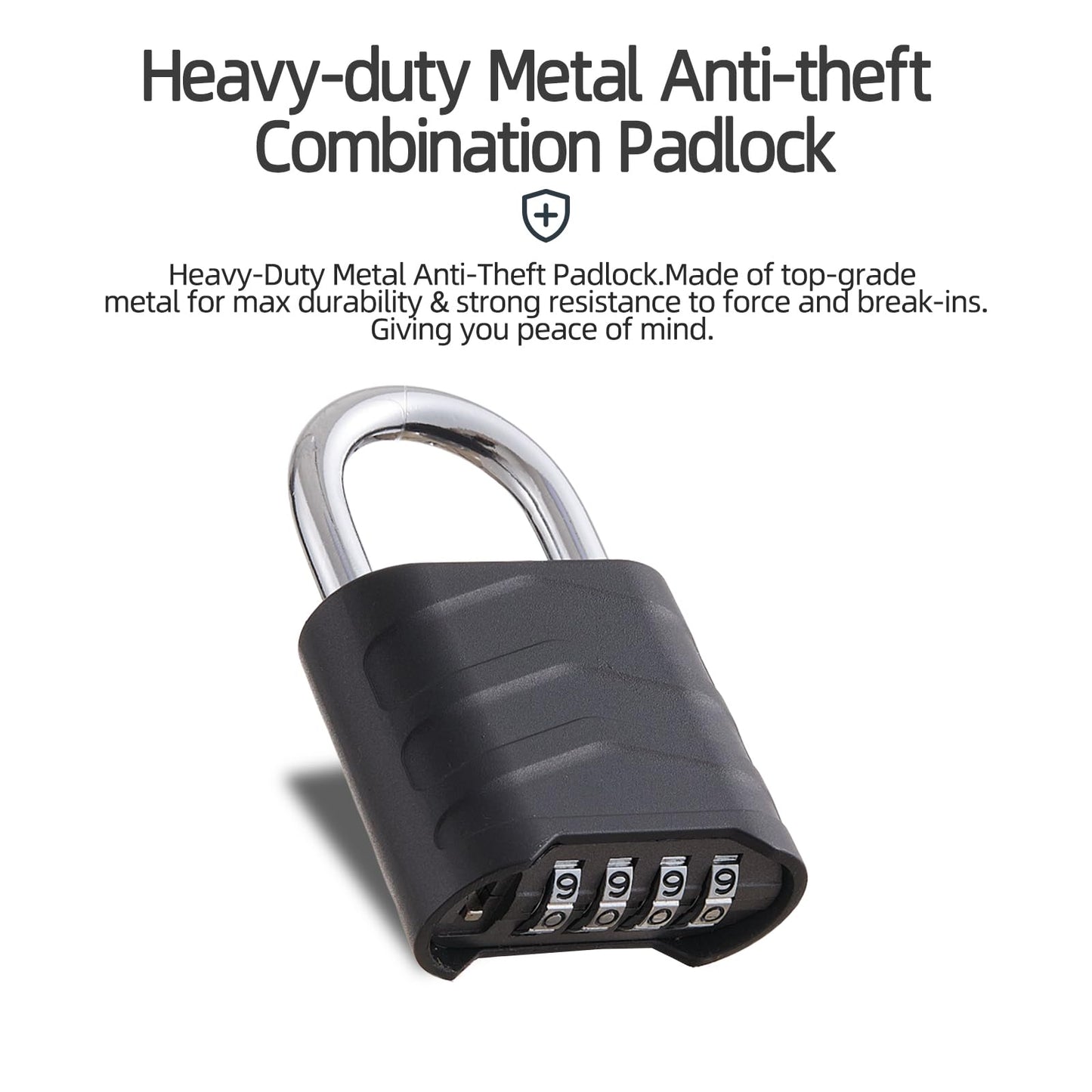 PYreek Combination Padlock Heavy Duty Locker Lock 4 Digit Padlock Gym Locker Locks for Fence Gate Storage Unit (Black, HD_10_3.5)