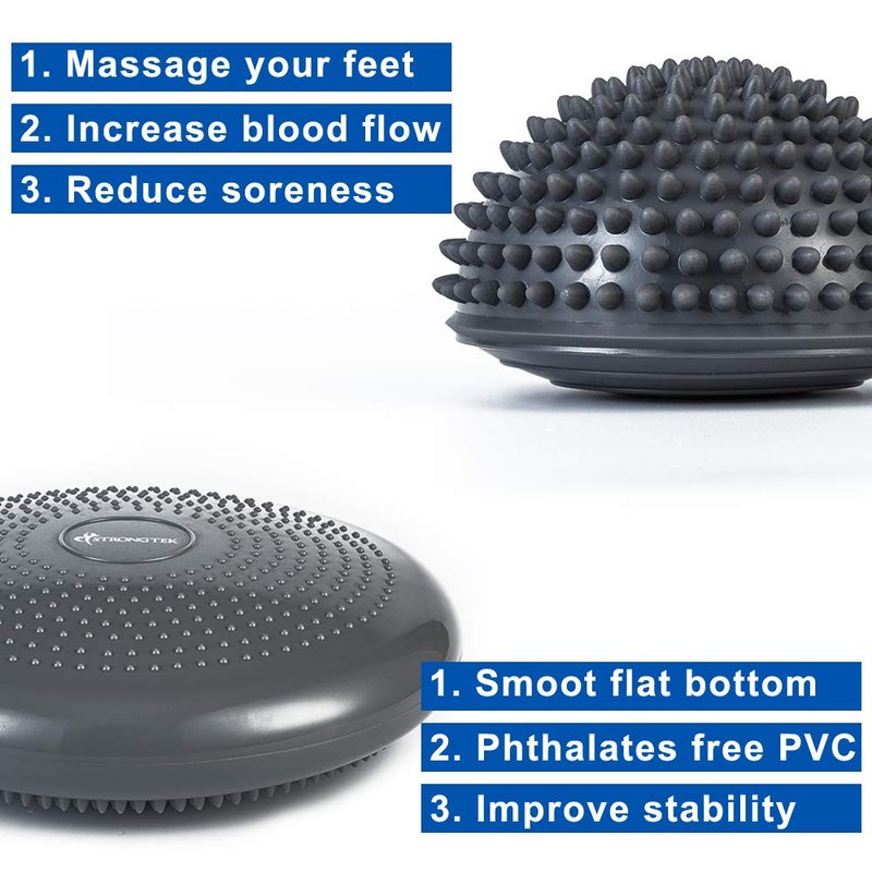 StrongTek Hedgehog Balance Pod Kit - Set of 4 Balance Pods and 1 Wobble Cushion for Core Strength, Agility, and Stability Training, Includes Air Pump, Ideal for Physical Therapy, Rehabilitation