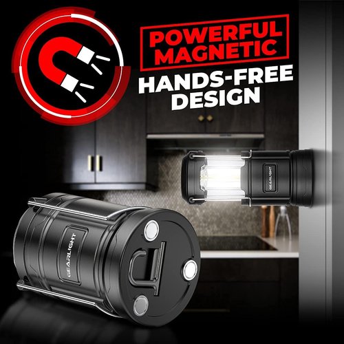 GearLight Camping Lantern - Portable LED Lantern with Magnetic Base & Foldable Hook | Black