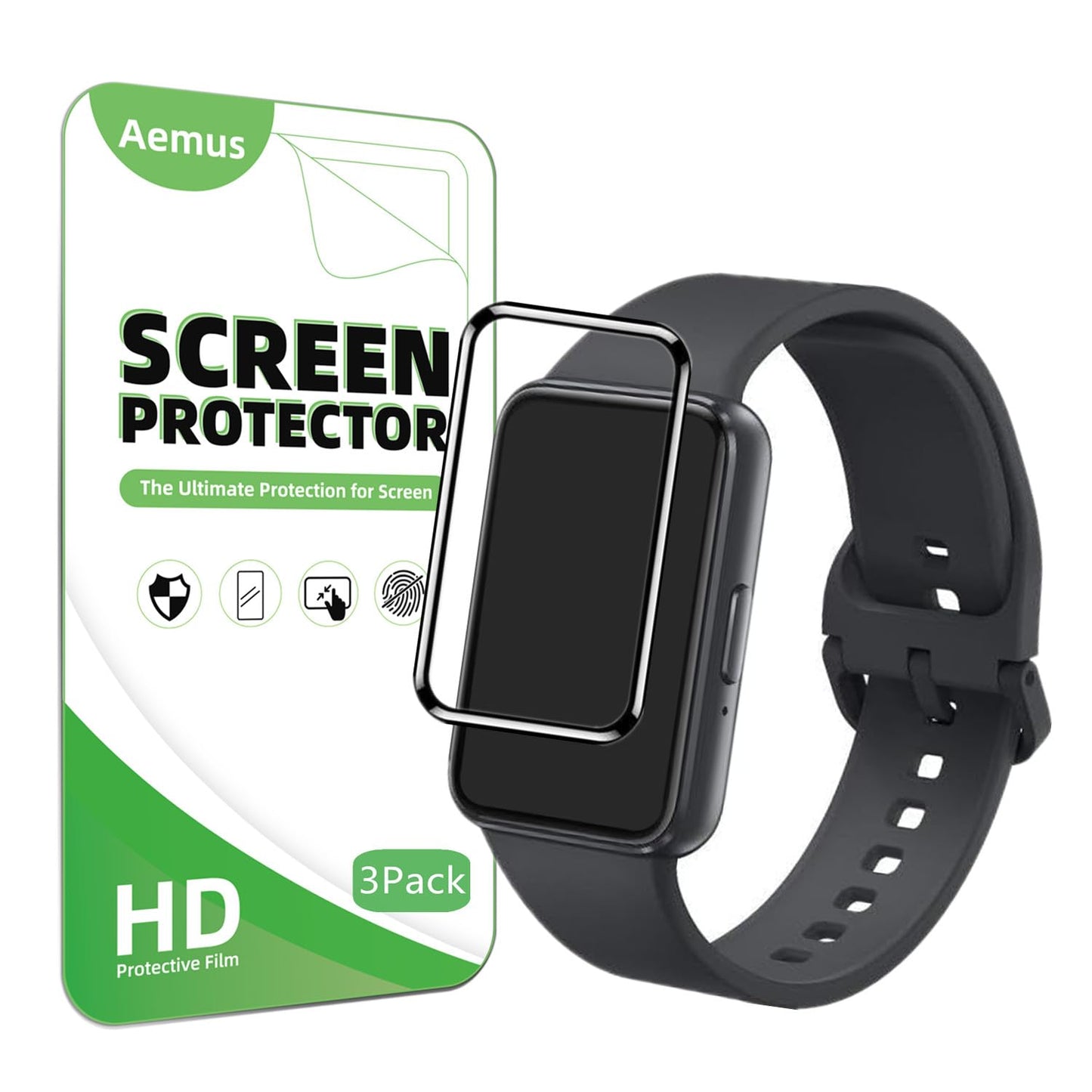 Aemus Screen Protector Compatible for Galaxy FIT 3 Fitness Tracker (3 Pack) 3D Full Coverage PMMA Protective Film for Fit 3 Smart Watch 1.6"