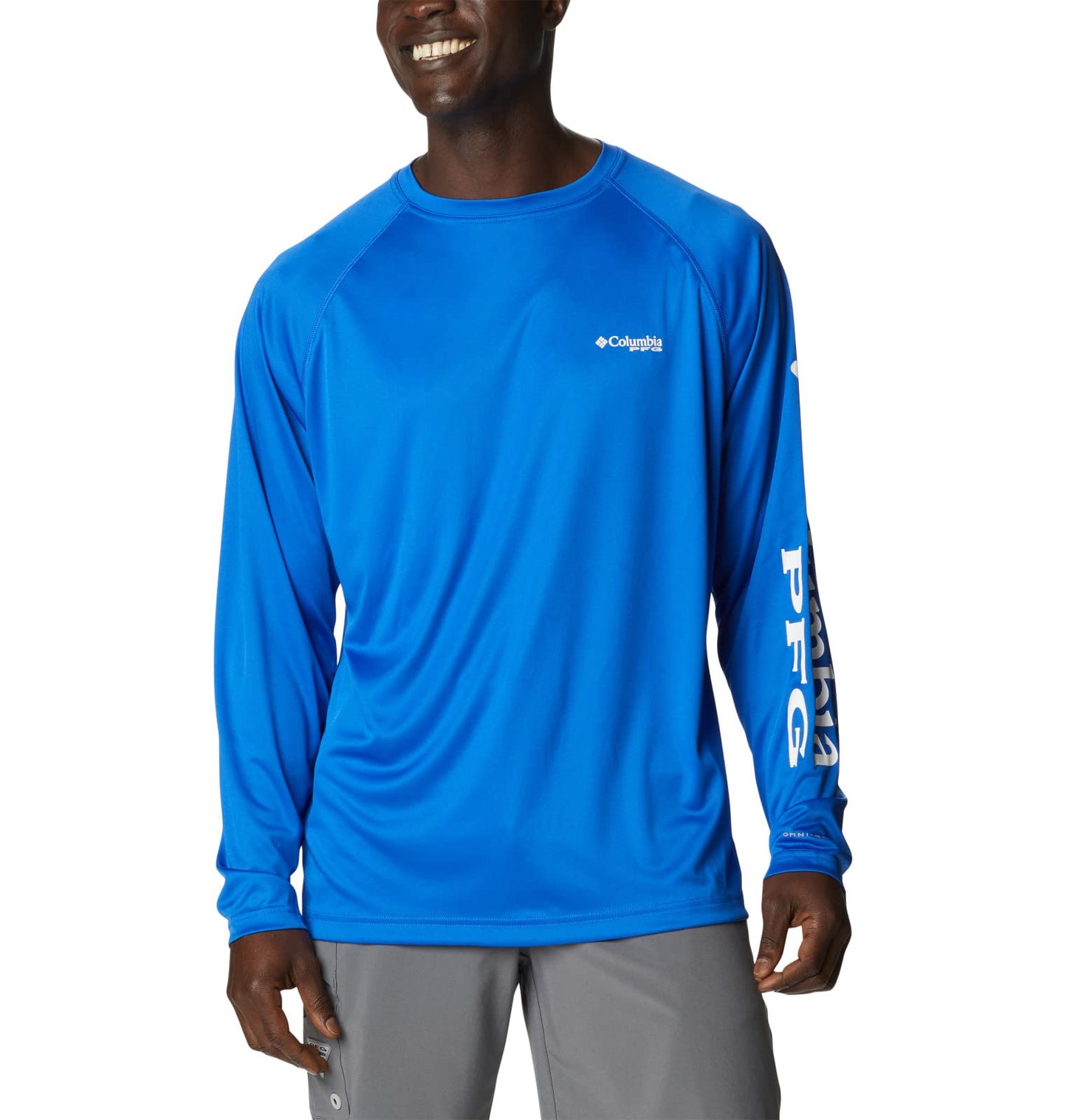Columbia Men's Terminal Tackle Long Sleeve Shirt, Blue Macaw/White Logo, 4X Big