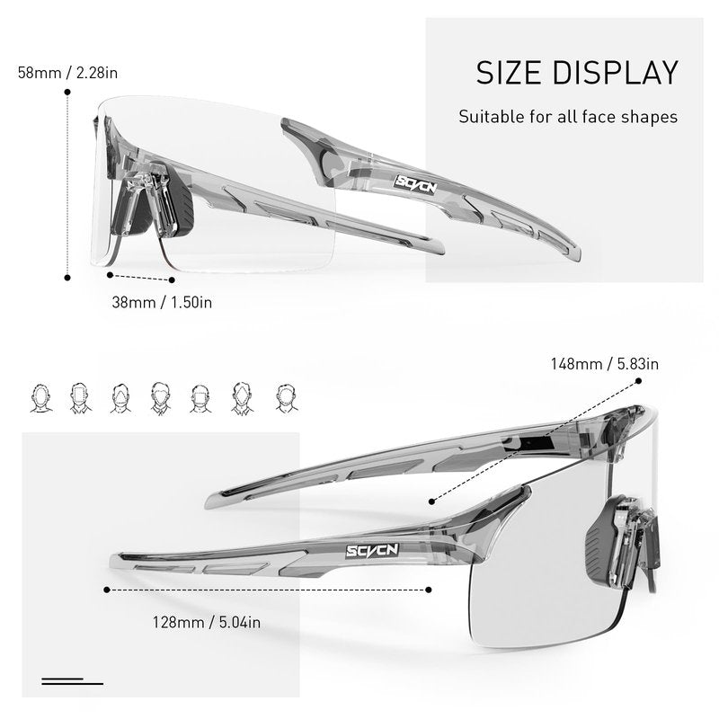 SCVCN Photochromic Cycling Glasses Frameless Sports sunglasses for Men Women - Ideal For Baseball, Bike, Golf, Fishing, Running