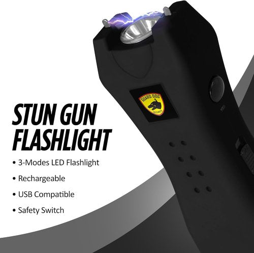 Guard Dog Security Mini Stun Gun Flashlight - Rechargeable Self-Defense Keychain with Pepper Spray for Women