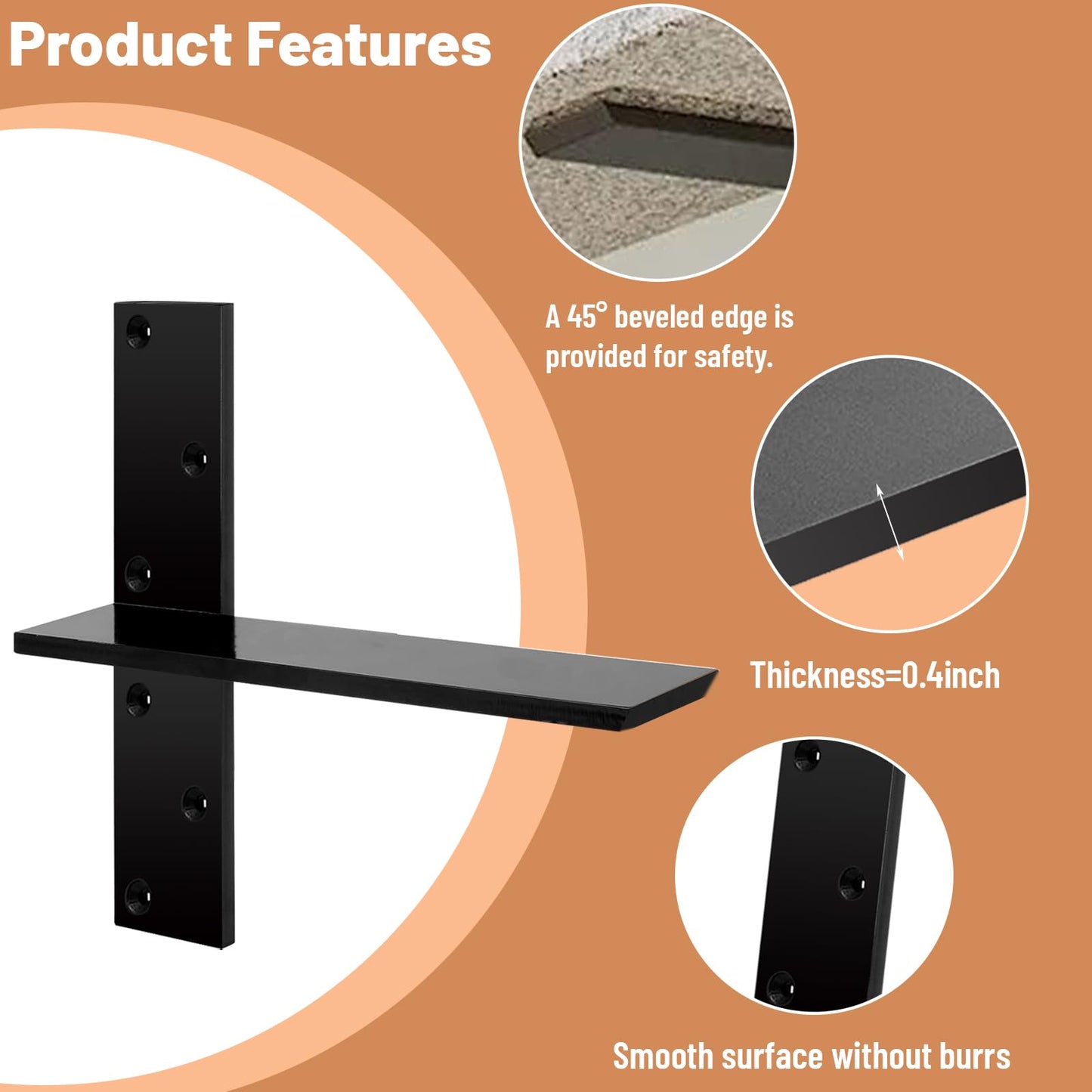 2-Pack Floating Shower Bench Brackets - 16" L x 2.5" W Heavy-Duty Hidden Countertop Wall Support Brackets, 3/8" Thick, Ideal for Floating Vanity, Cabinets, Granite,Dishwashers, Bin,and Bench Seats