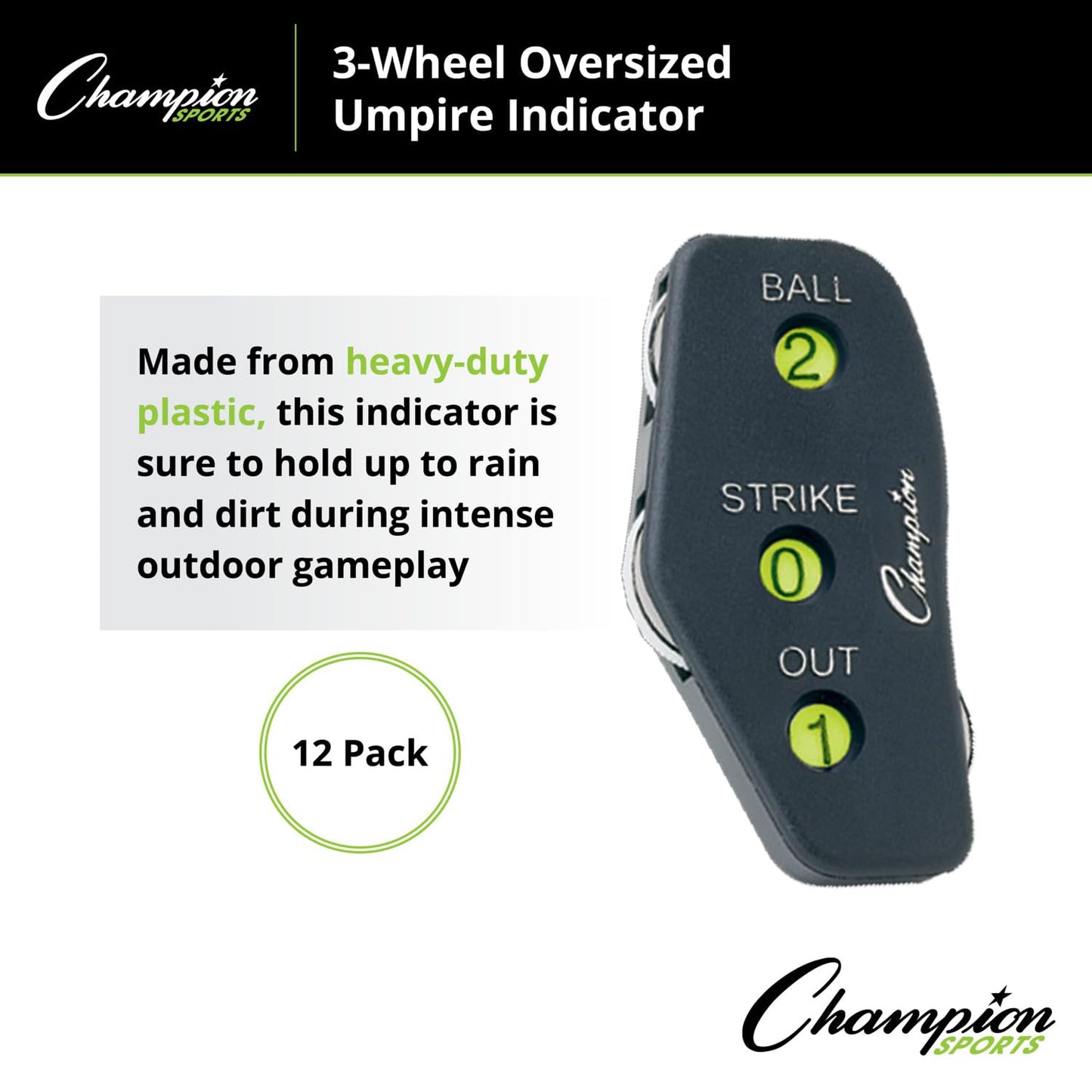 Champion Sports 3 Wheel Oversized Plastic Baseball Umpire Count Indicator - Counts Strikes, Balls and Outs