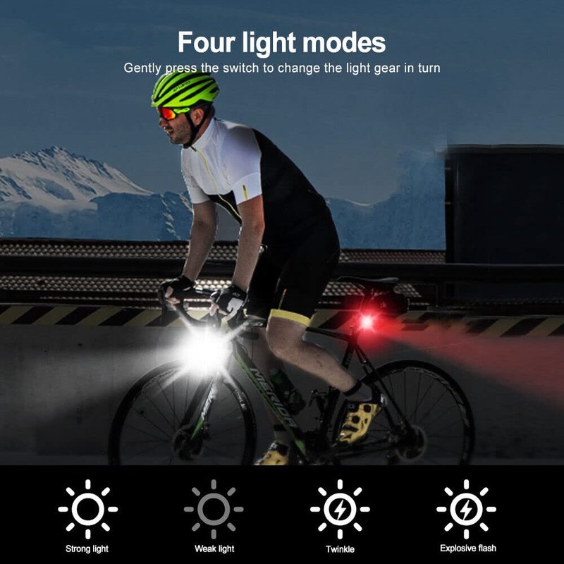 Rechargeable LED Bike Light Sets, Super Bright Front Headlights and Rear LED Bicycle Lights, 650mah Lithium Batteries (2X White - 2X Red)