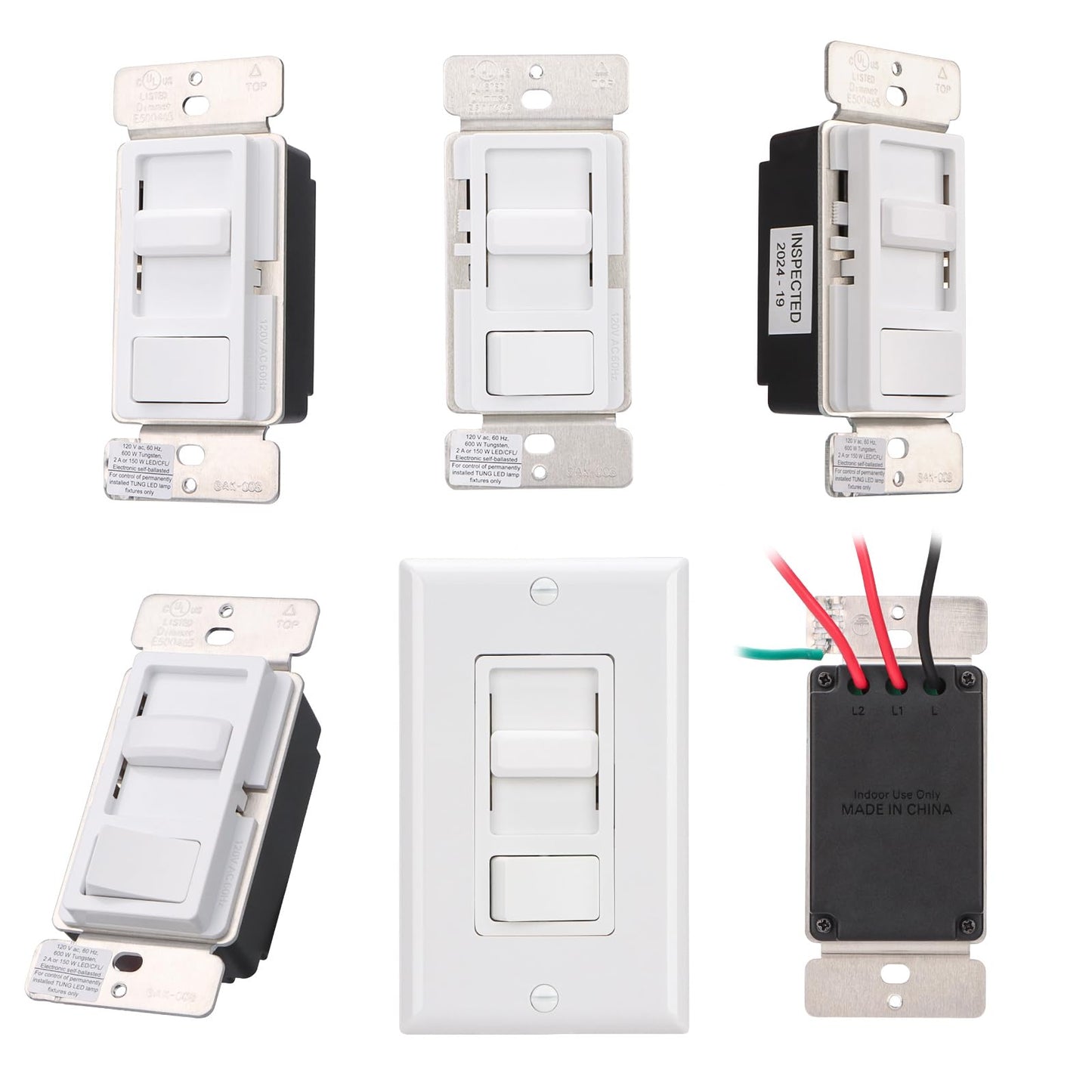 Wengart Dimmer Switch BAK-008,120VAC 150W Dimmable LED/CFL Lights,Halogen and Incandescent Bulbs 600W Max,UL Listed,White