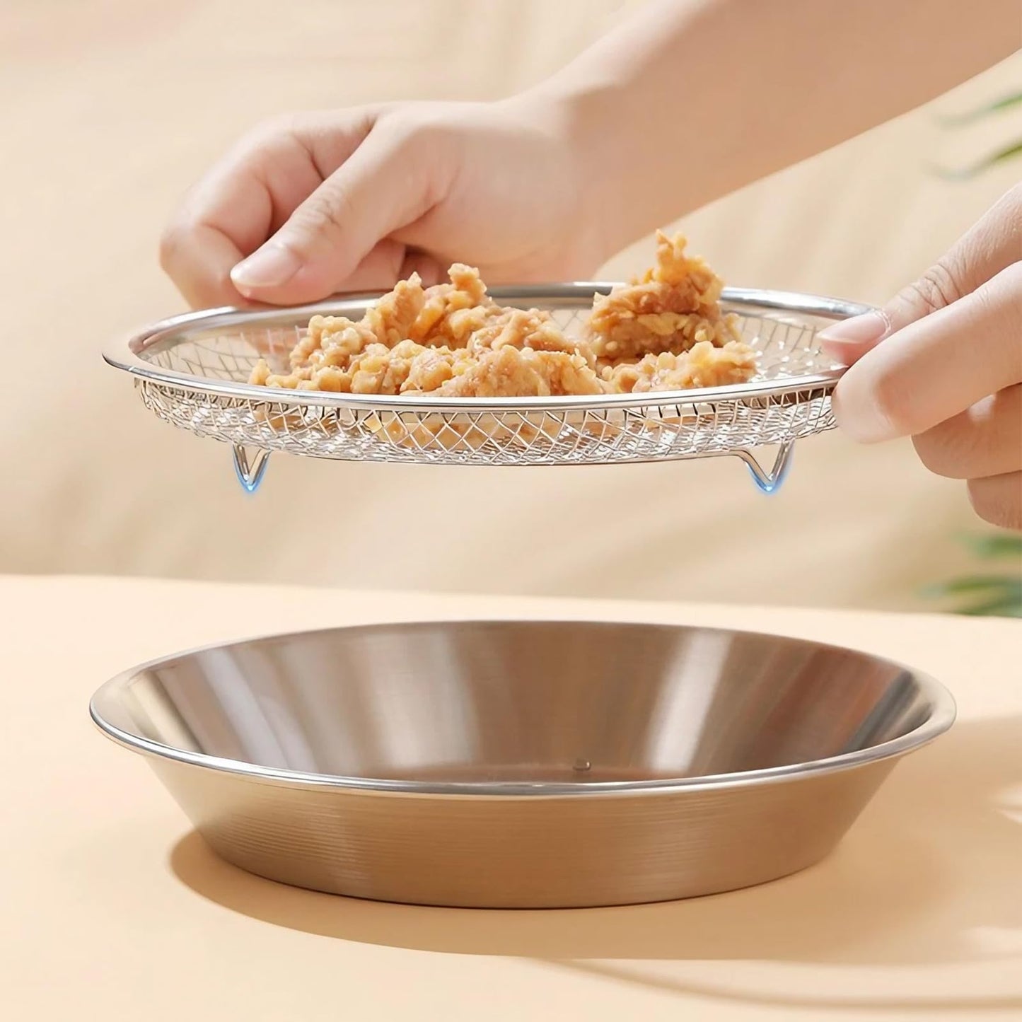 JANKOW Air Fryer Rack Round Stainless Steel Basket, Oil Strainer Basket, Round Stackable Grill, Deep Fryer Basket for Air Fryer Accessories in the Kitchen (Gold) (Silver)