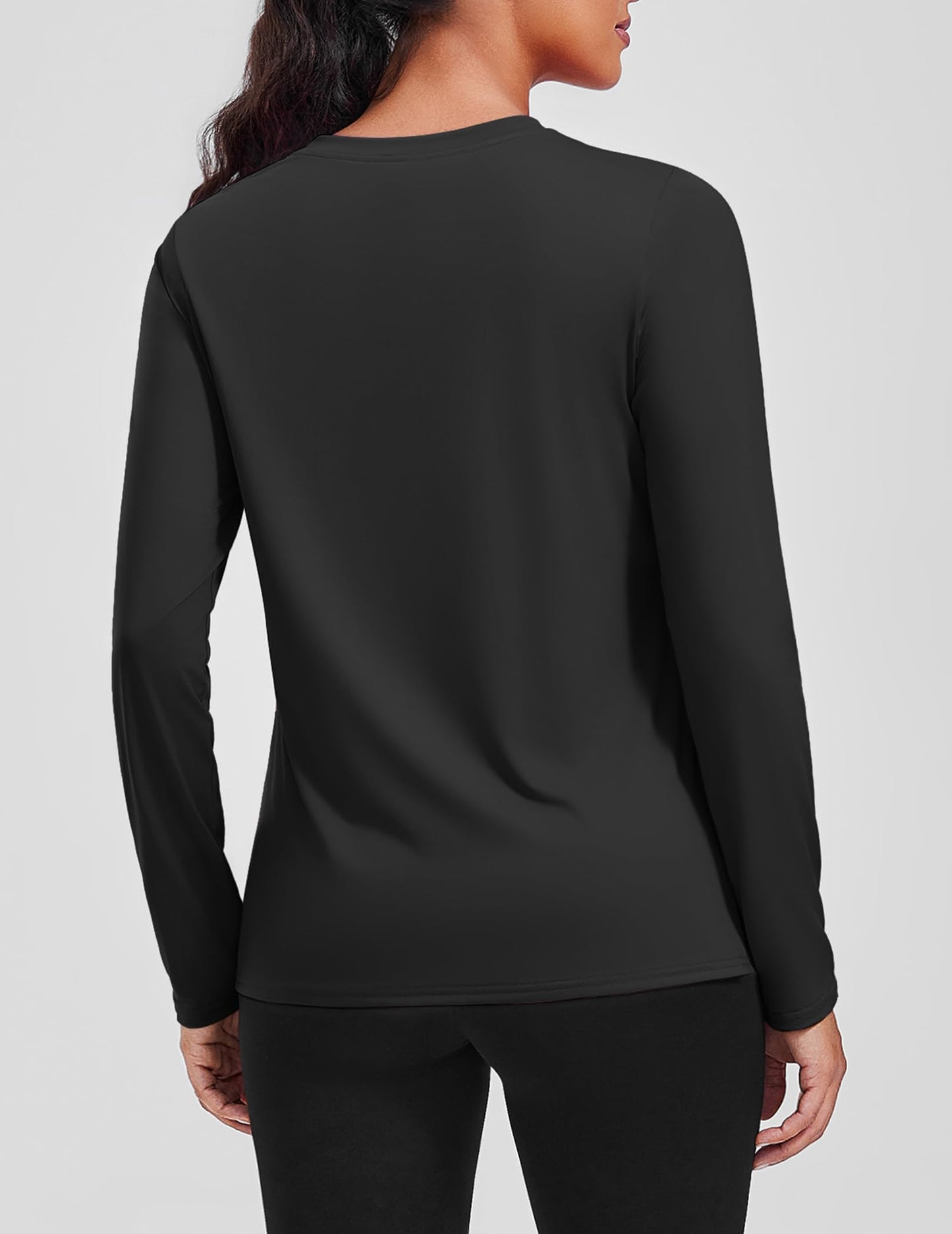 PINSPARK SPF Shirts for Women Long Sleeve Lightweight Hiking Top with Thumbholes Quick Dry Vocation Travel Shirt, Black Large