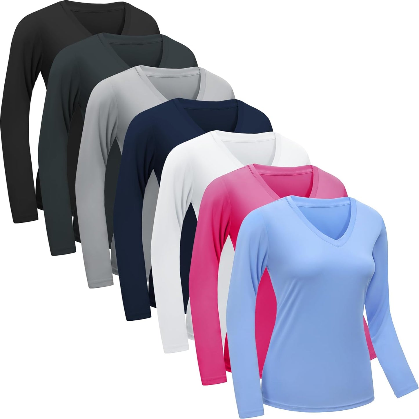 Skiennix Women's Long Sleeve Workout Tops - Moisture-Wicking Quick-Dry V-Neck Athletic Shirts