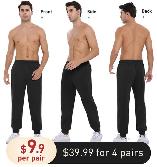 YOYI ABPOPA 4-Pack Mens-Sweatpants Pockets Tall Joggers-Pants - Thick Workout Athletic Pants for Men Black/Grey/Navy/Amy Green L