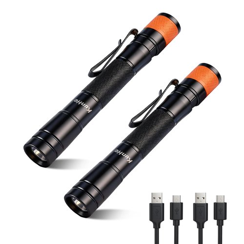 KunHe 180 Lumen LED Portable Rechargeable Pen Flashlight 2-Pack Waterproof Pocket Flash Light Single Mode Easy to Use with Clip Suitable for Inspection Camping and Daily Use