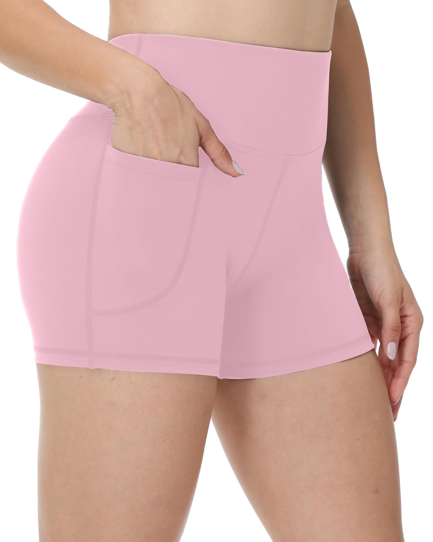 Runhit Bike Shorts with Pockets Women - 3'' High Waisted Volleyball Workout Gym Spandex Quick Dry Tummy Control Shorts Pink