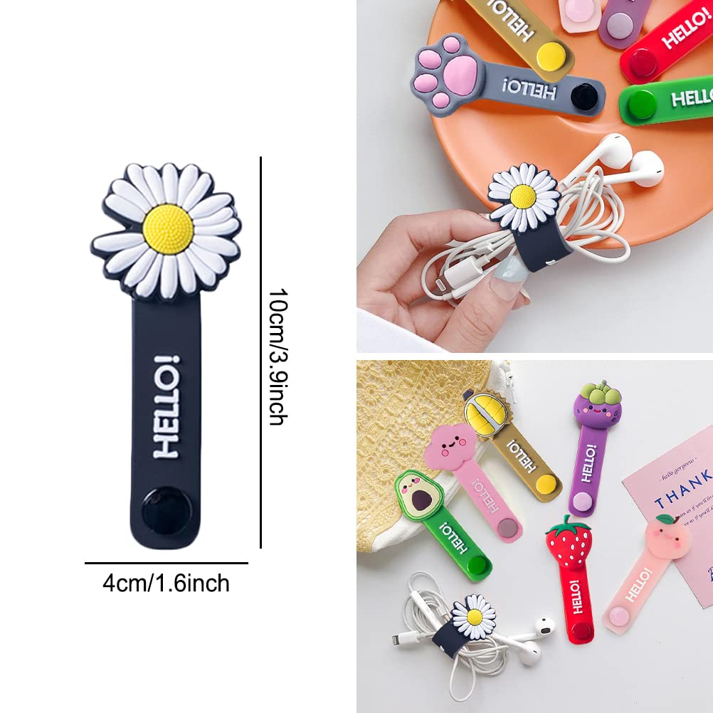 12 Pcs Reusable Cable Ties, Cute Cartoon Flower Fruit Animal Cord Ties for Office, Homeroom, School, Computer, Travel Items, Traveling USB Charger Electrical Cord Keeper