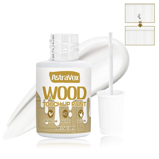 AstraVox Wood Touch Up Paint, 1.5 Oz White Paint for Wood Repair Scratches, Spots and Chips, Strong Adhesion Waterproof Quick Dry for Doors Tables Furniture Kitchen Cabinets Dressers