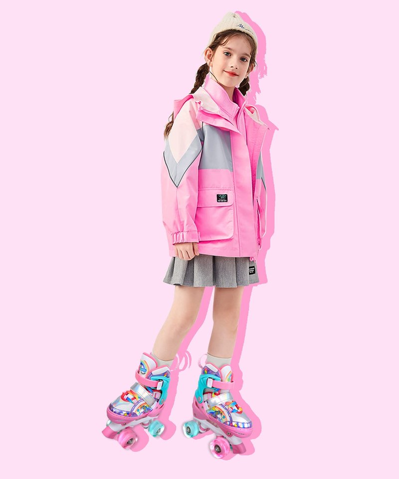 Rainbow Unicorn Kids Roller Skates for Girls Boys Toddler Ages 5-8,4-Pejiijar Adjustable Roller Shoes with Luminous Wheels for Birthday Xmas Gifts.