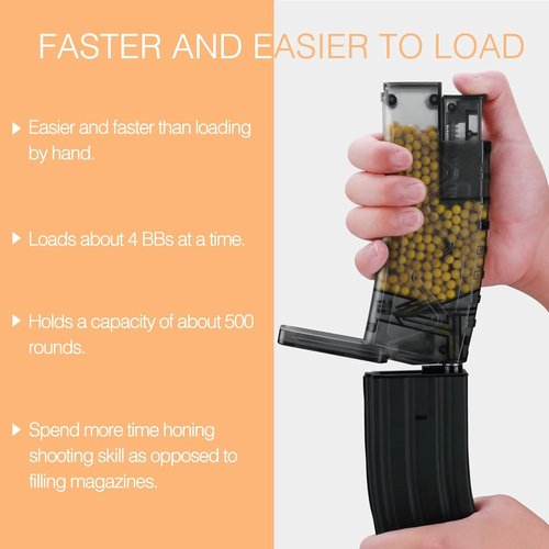 Ludex 6mm Airsoft Speed Loader - 500 Rounds Capacity with Gas Mag Adapter for Pistol/SMG/Rifle