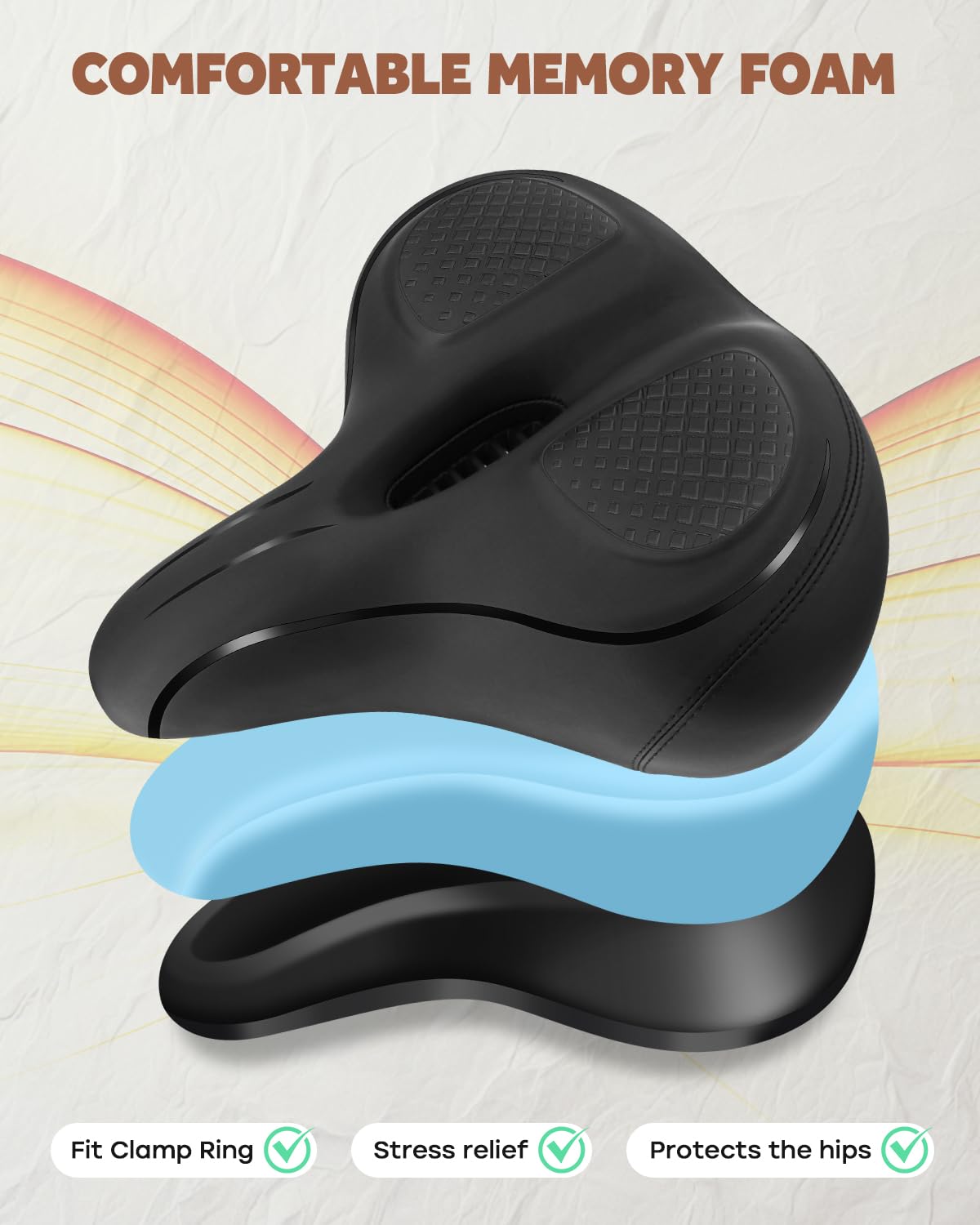 Oversized Bike Seat, Wide Bicycle Seat for Women Men Comfort, Universal Waterproof Bike Saddle Replacement with Safety Reflective Strip for Peloton, Exercise Bikes, Cruiser, City Bikes