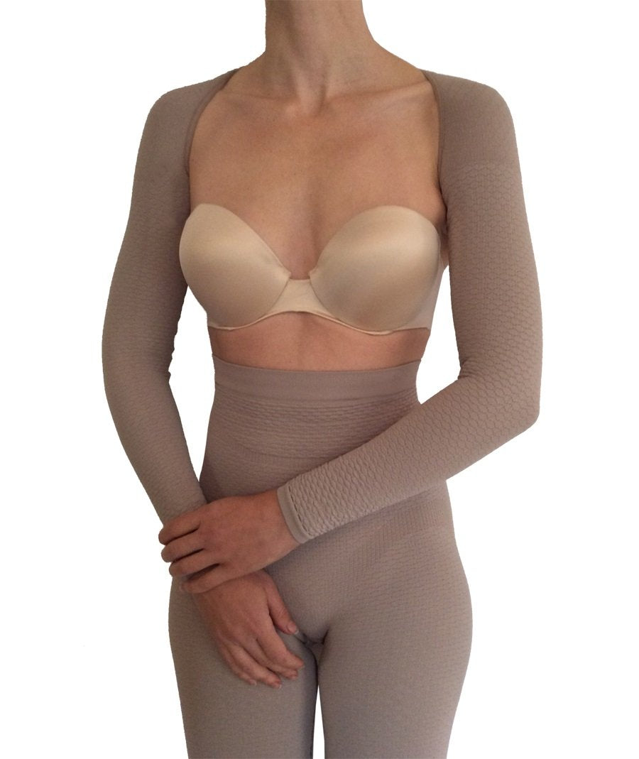 Bioflect® Compression Arm Sleeves Wrap with Bioactive Fibers and Raised Massaging Knit - for Support and Comfort - Sand S/M
