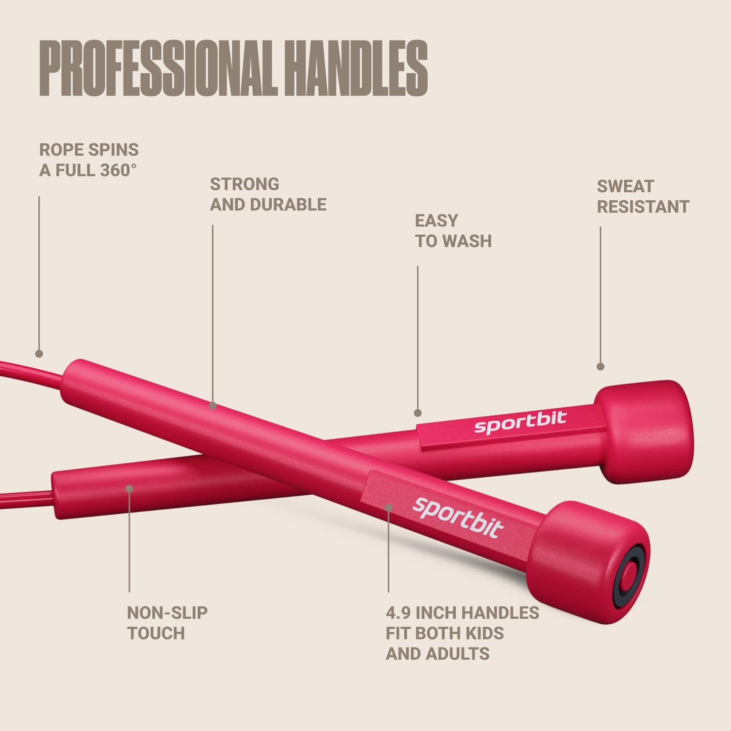 SPORTBIT Adjustable Jump Rope for Fitness and Exercise – Skipping Rope for Cardio, Boxing, and Weight Loss – Speed Rope perfect for Men & Women – Magenta