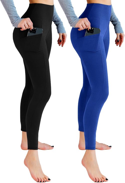 Leafigure High Waisted Leggings for Women - Soft & Comfortable with Pockets | 2 Pack