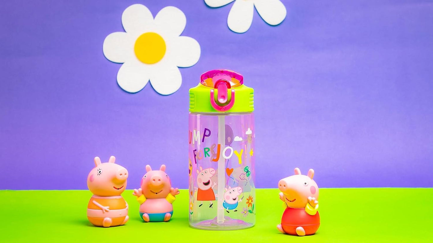Zak Designs Peppa Pig Kids Water Bottle - 16oz Durable Plastic with Straw, Handle & Leak-Proof Design