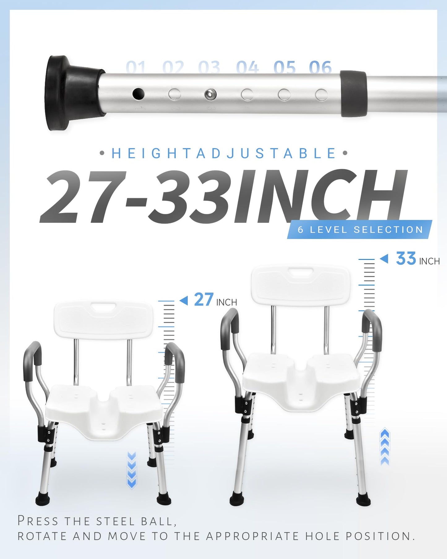 Sangohe Shower Chair - Shower Chair for Inside Shower - U-Shape Seat Heavy Duty Shower Chair - Shower Chair with Arms for Handicap - Wide Shower Seats for Elderly - Shower Chair for Bathtub, 796E