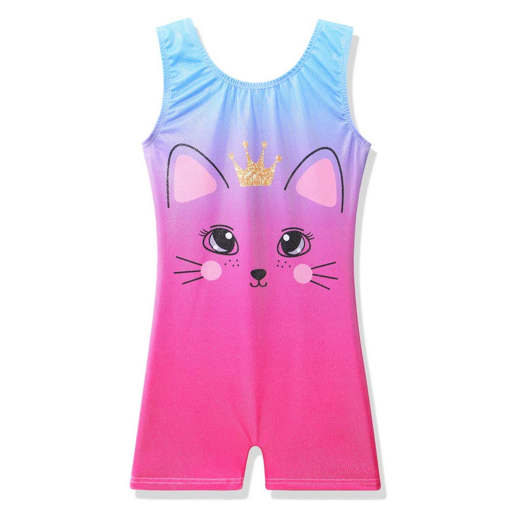 BAOHULU Gymnastics Leotards for Girls Kids Sparkle Tank Biketards with Shorts Dance Outfit B234_PinkCat_150