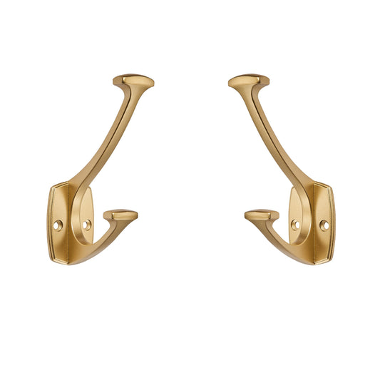 ZAUYX 2 Pack Brushed Gold Hooks Decorative Heavy Duty Solid Large Coat Hooks for Towel Hanging Coats Robe Wall Mounted Towel Bags Door Back Bathroom Wall Hook.
