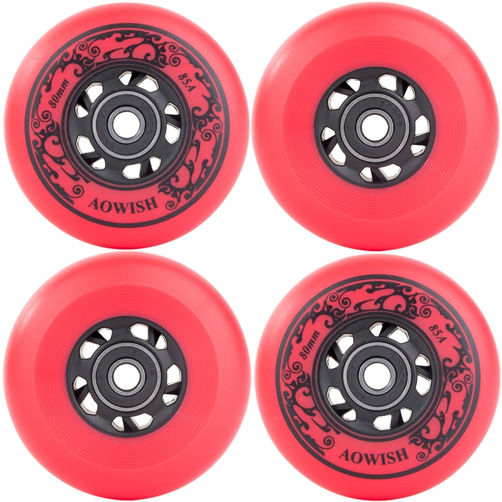 AOWISH Inline Skate Wheels, Outdoor Asphalt Formula, 4-Pack (Red, 76mm)