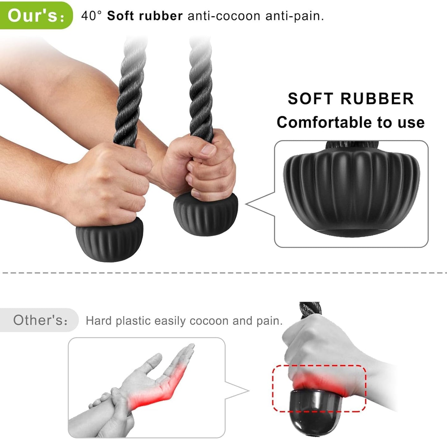 SELEWARE Triceps Rope - Non-Slip Soft Rubber Ends for Home Gym | 28 & 36 Inch LAT Pulldown Attachment in Black & Orange