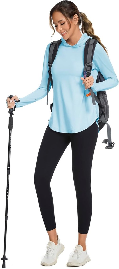 Bashafo Women's UPF 50+ Long Sleeve Sun Hoodie - Lightweight UV Protection for Hiking & Outdoor Activities