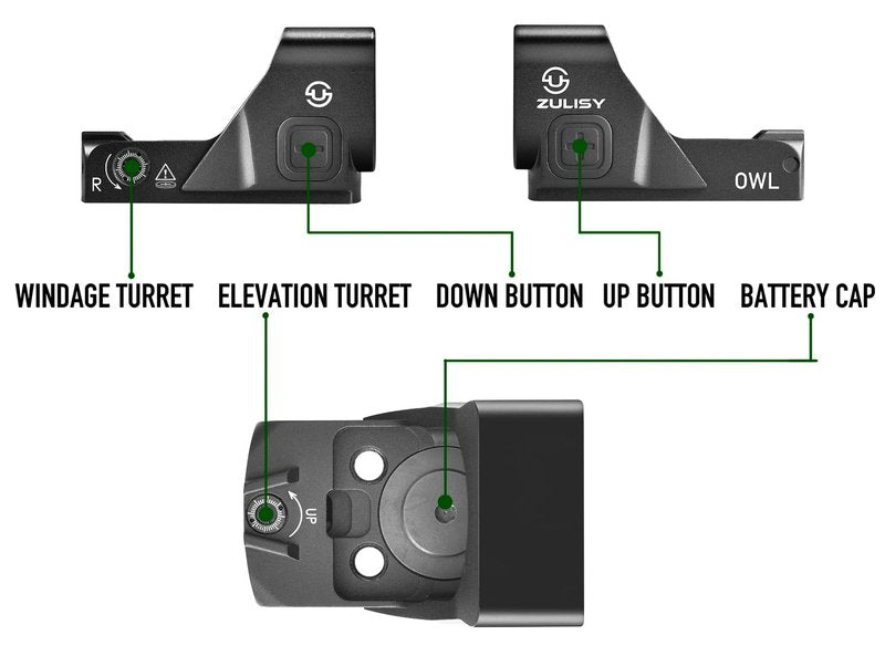 Zulisy OWL 3 MOA Green Dot Sight, for Doctor/Viper Footprint Optics Ready Cut EDC Pistol, Shake Awake 1x24mm Full Size Open Reflex Scope, with Picatinny Rail M1913 Rifle Mount Adapter Plate