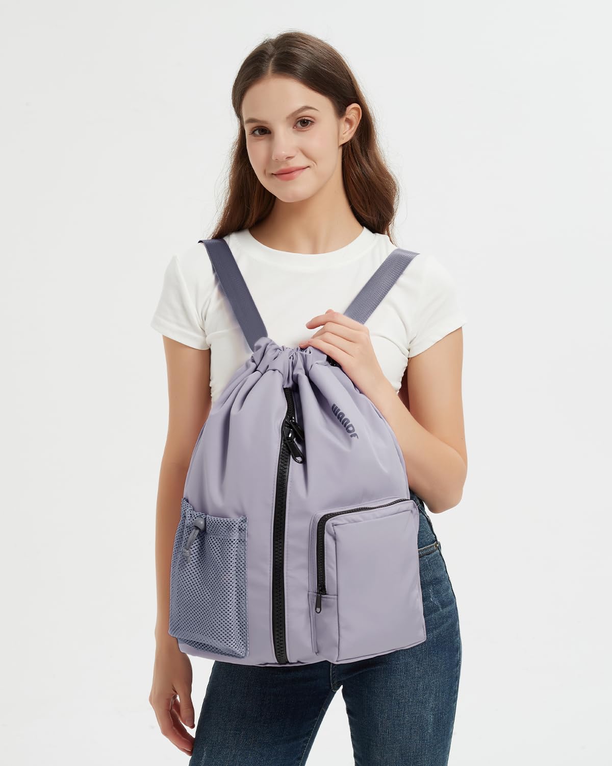 WANDF Drawstring Backpack with Shoe Compartment, Sports Gym Bag