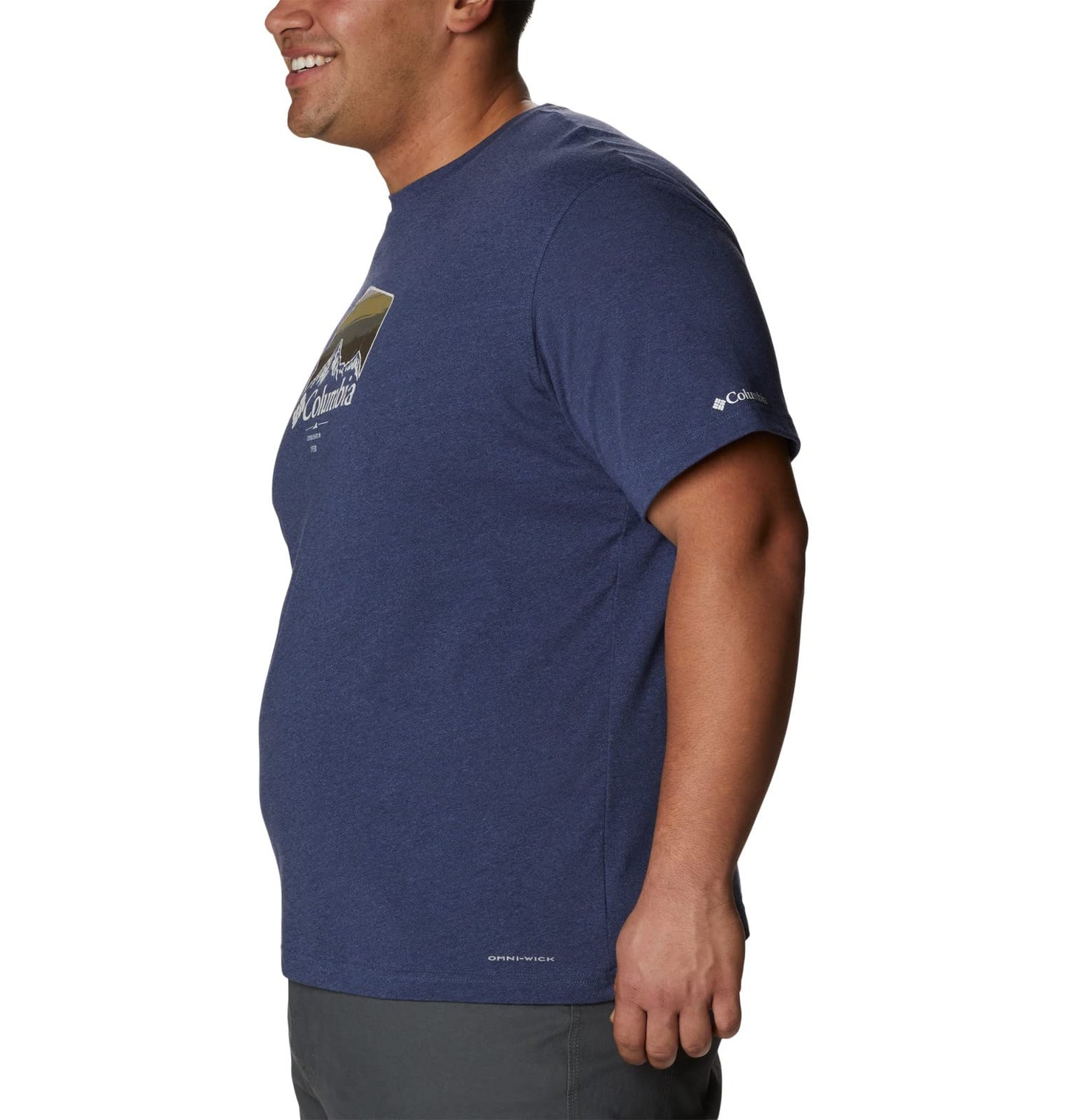 Columbia Men's Thistletown Hills Graphic Short Sleeve, Dark Mountain Heather/Hikers Graphic, 4X Big
