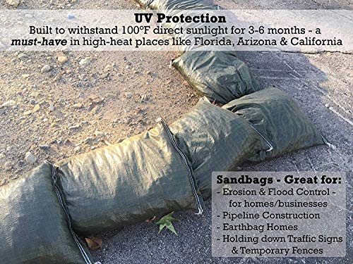 Military Grade Olive Drab Sandbags - 14" x 26" - Pack of 15