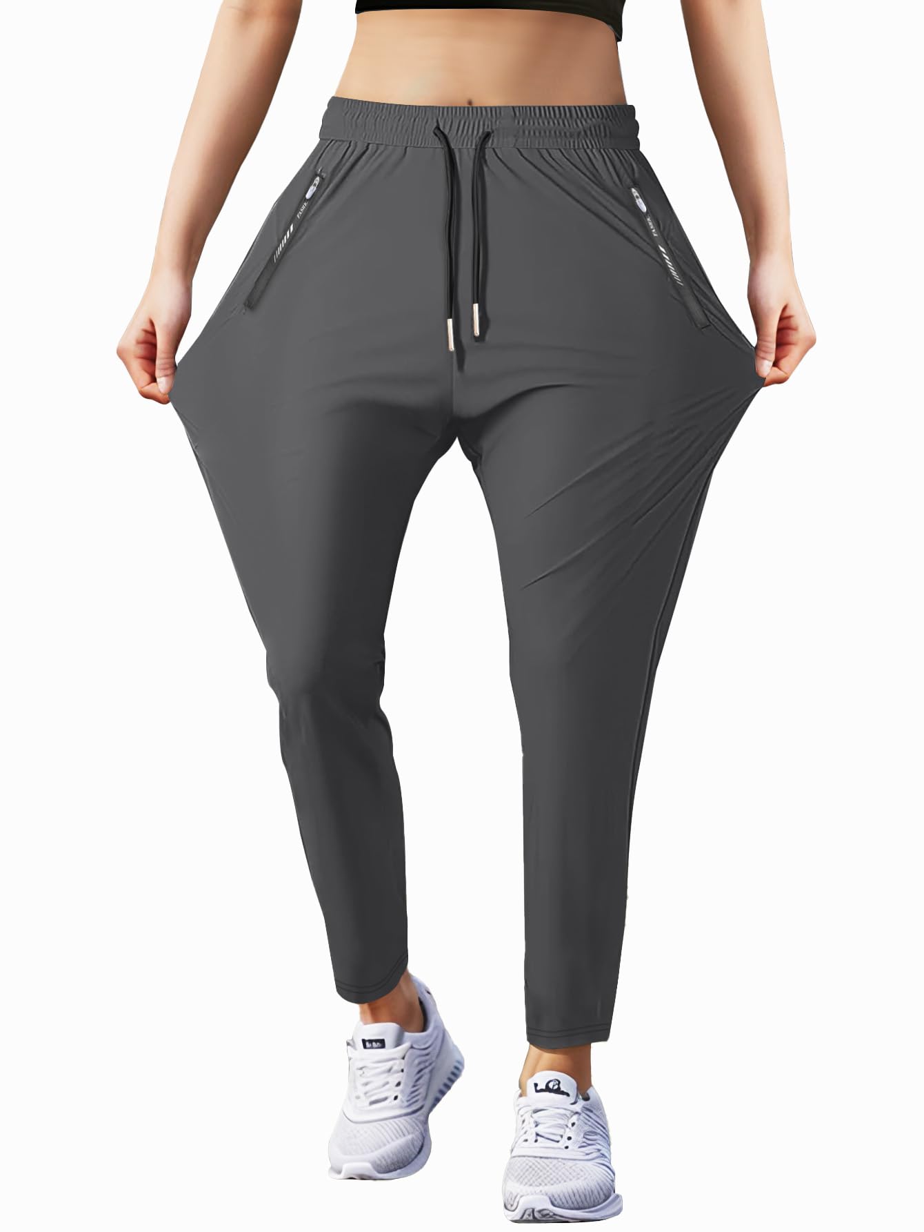 Hidkat Women's Sports Jogging Pants with Zipper Pocket Women's Hiking Fitness Tracking Workout Pants Grey